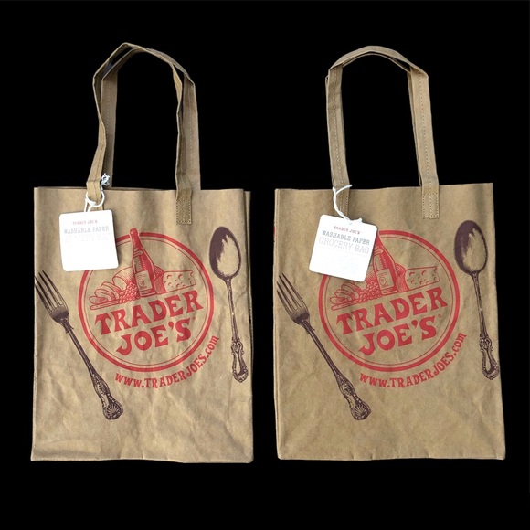 2 Trader Joe's Washable Reusable Paper Grocery Shopping Bag 14"x11"x7" NWT - Picture 1 of 11